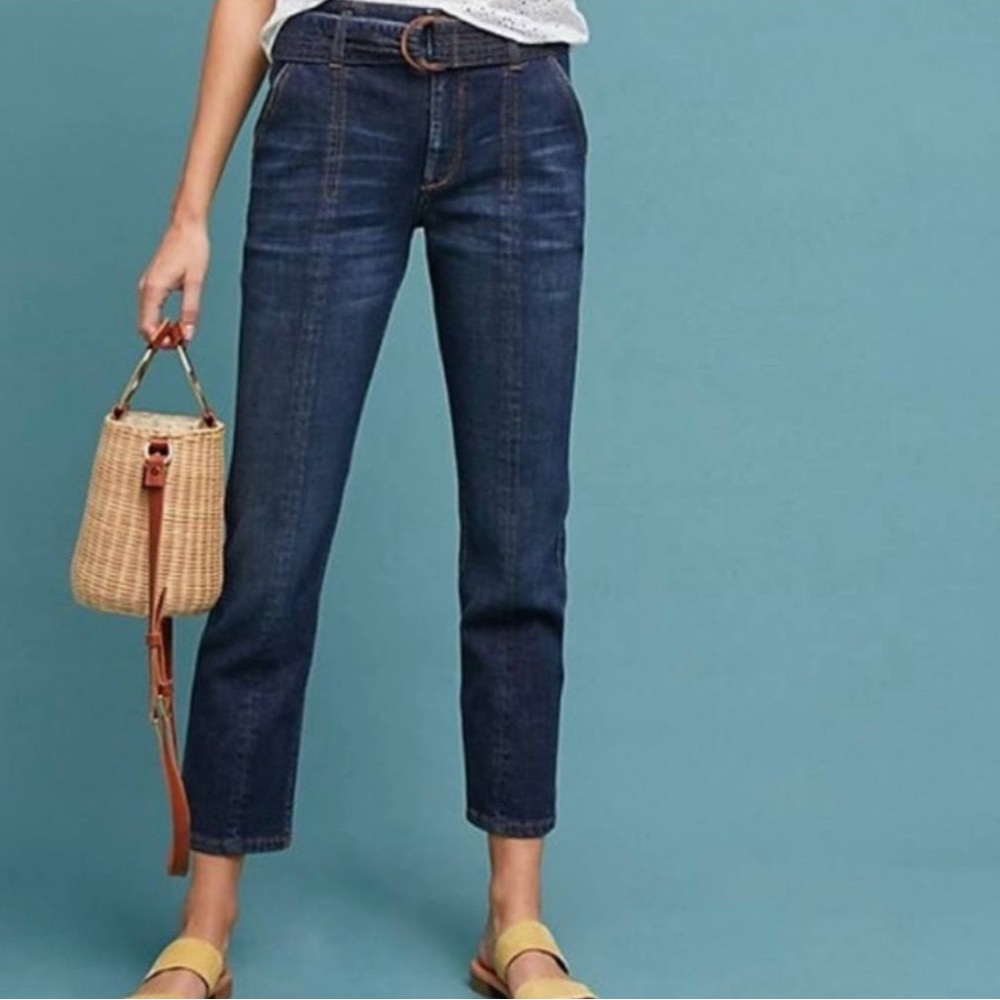 Anthropologie Pilcro High-Rise Slim Straight
Jeans Belted Front Seam Size 25